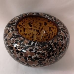 Lovely Hand Blown Art Glass Vase, Bowl, Candle Holder, Black & Bronze Mottled